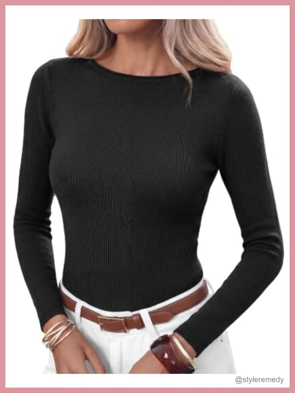 Lightweight Ribbed Knit Long Sleeve Pullover Sweater Women's Crew Neck Top